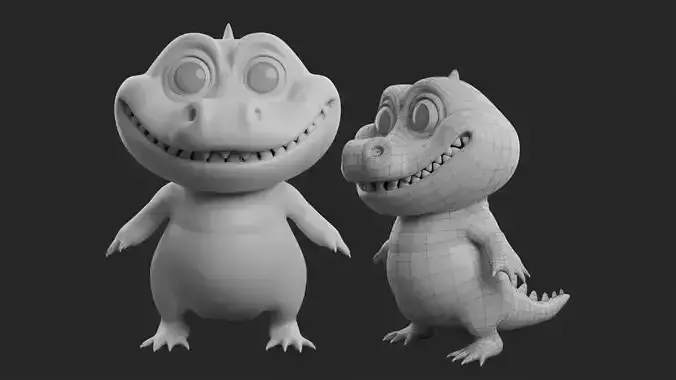 Cartoon Crocodile  II Basemesh  Low-poly 3D model
