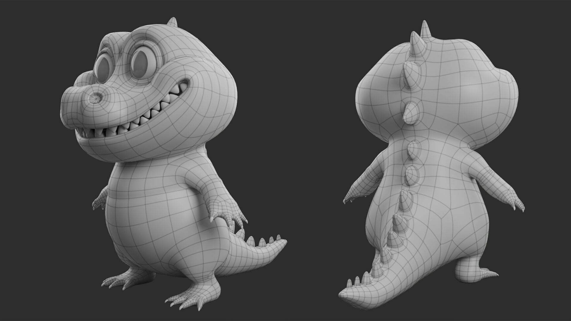 Cartoon Crocodile  II Basemesh  Low-poly 3D model_4