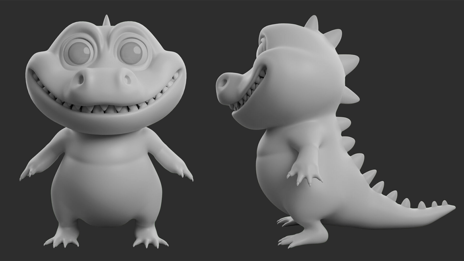 Cartoon Crocodile  II Basemesh  Low-poly 3D model_1
