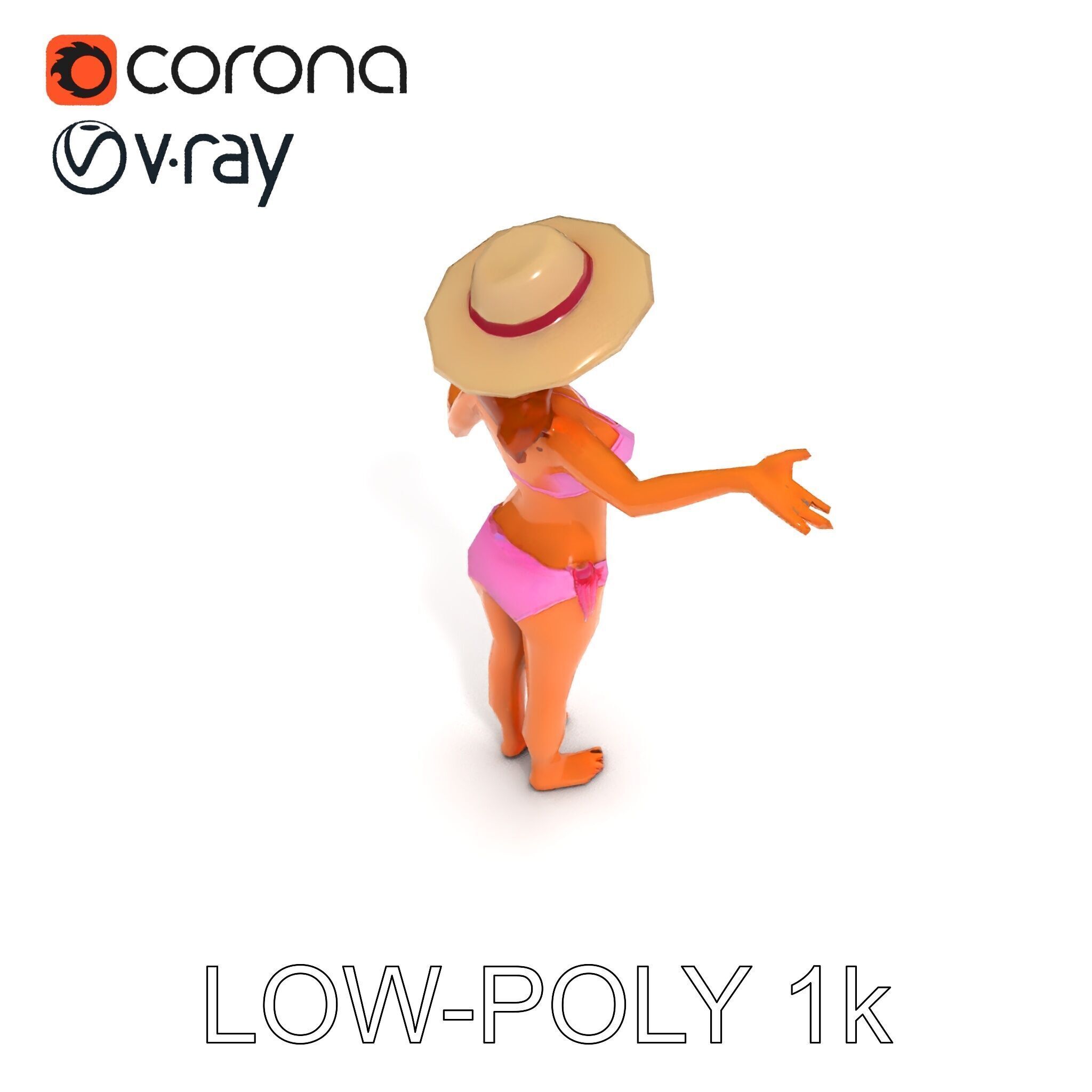 Summer Beach Diva Stylized D Character Model in Bikini and Hat Low-poly 3D model_29