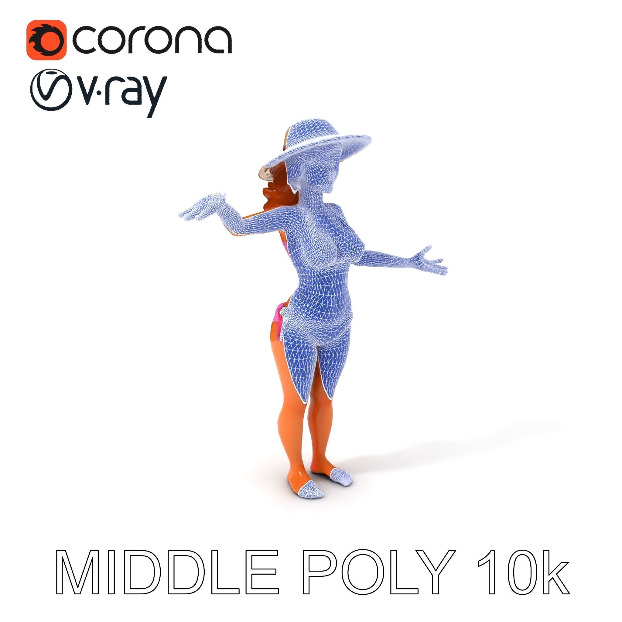 Summer Beach Diva Stylized D Character Model in Bikini and Hat Low-poly 3D model_35