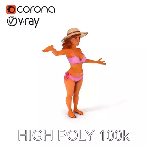 Summer Beach Diva  Stylized D Character Model in Bikini and Hat