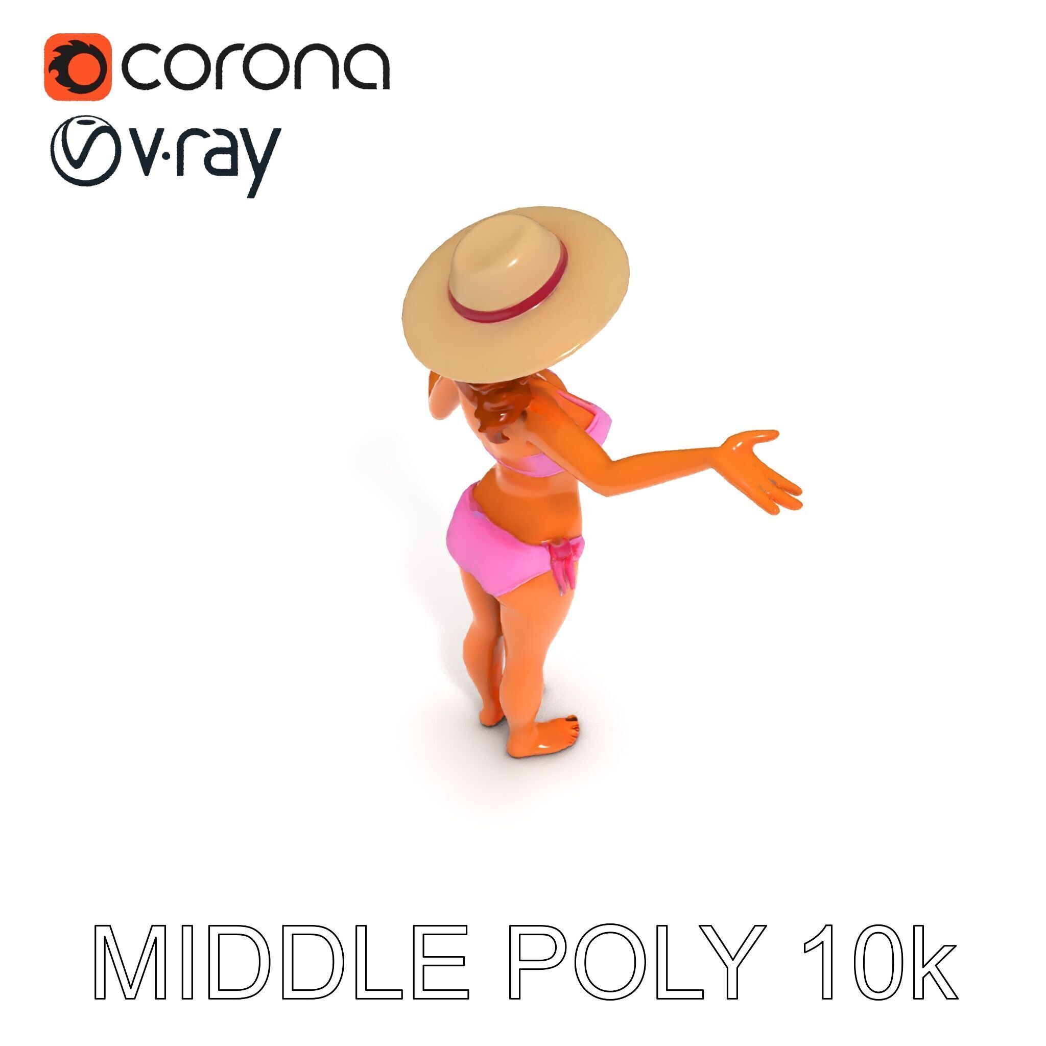 Summer Beach Diva Stylized D Character Model in Bikini and Hat Low-poly 3D model_9