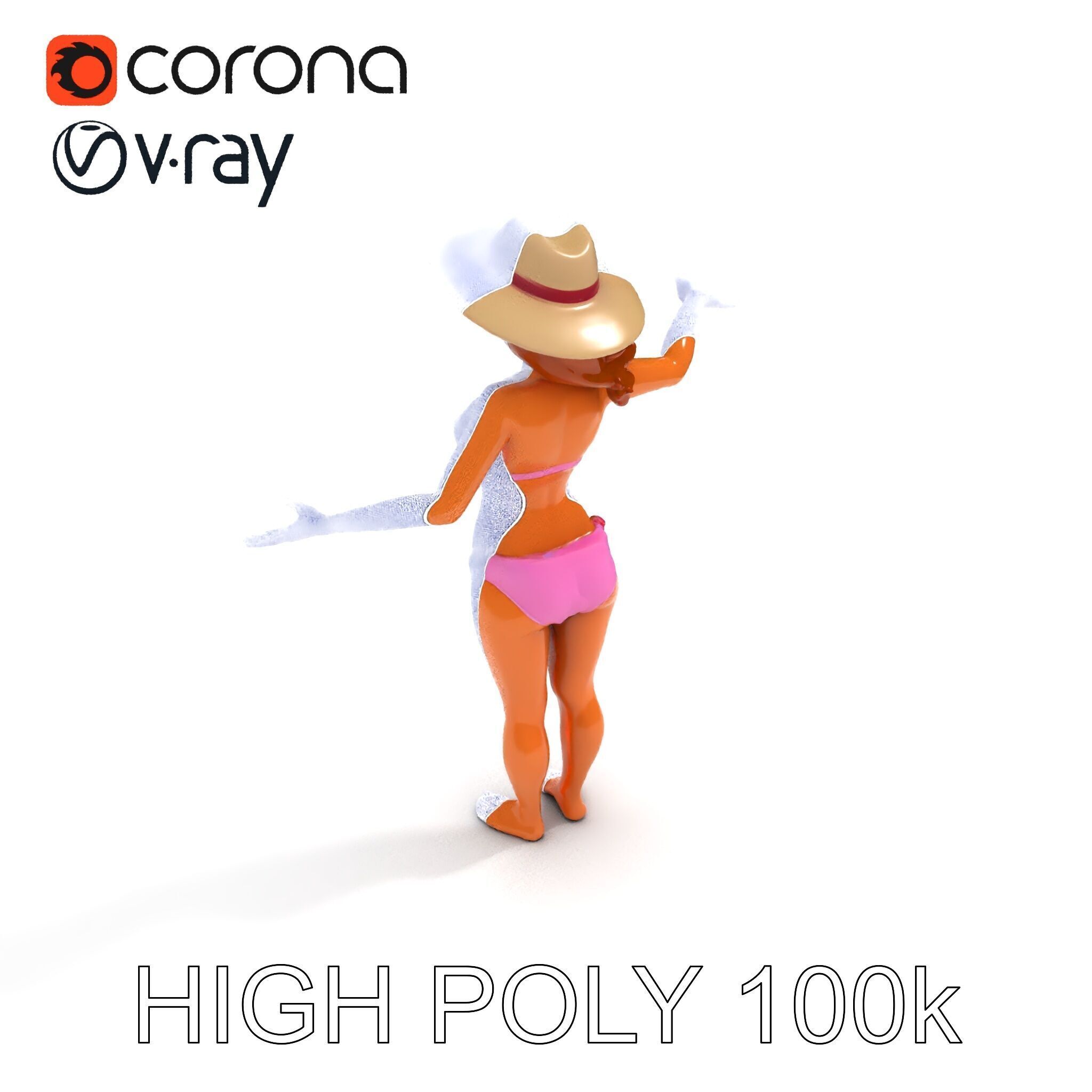 Summer Beach Diva Stylized D Character Model in Bikini and Hat Low-poly 3D model_32