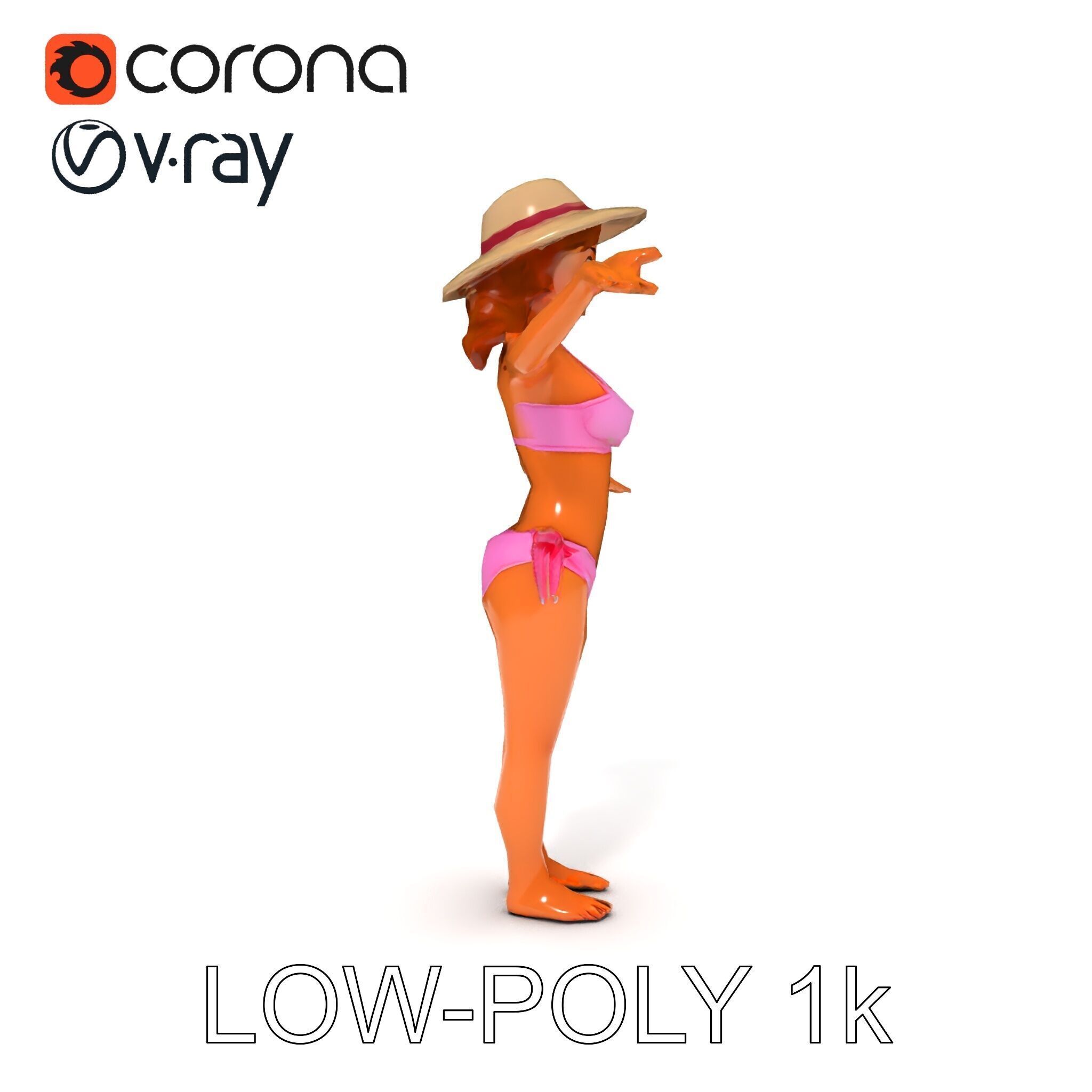 Summer Beach Diva Stylized D Character Model in Bikini and Hat Low-poly 3D model_7