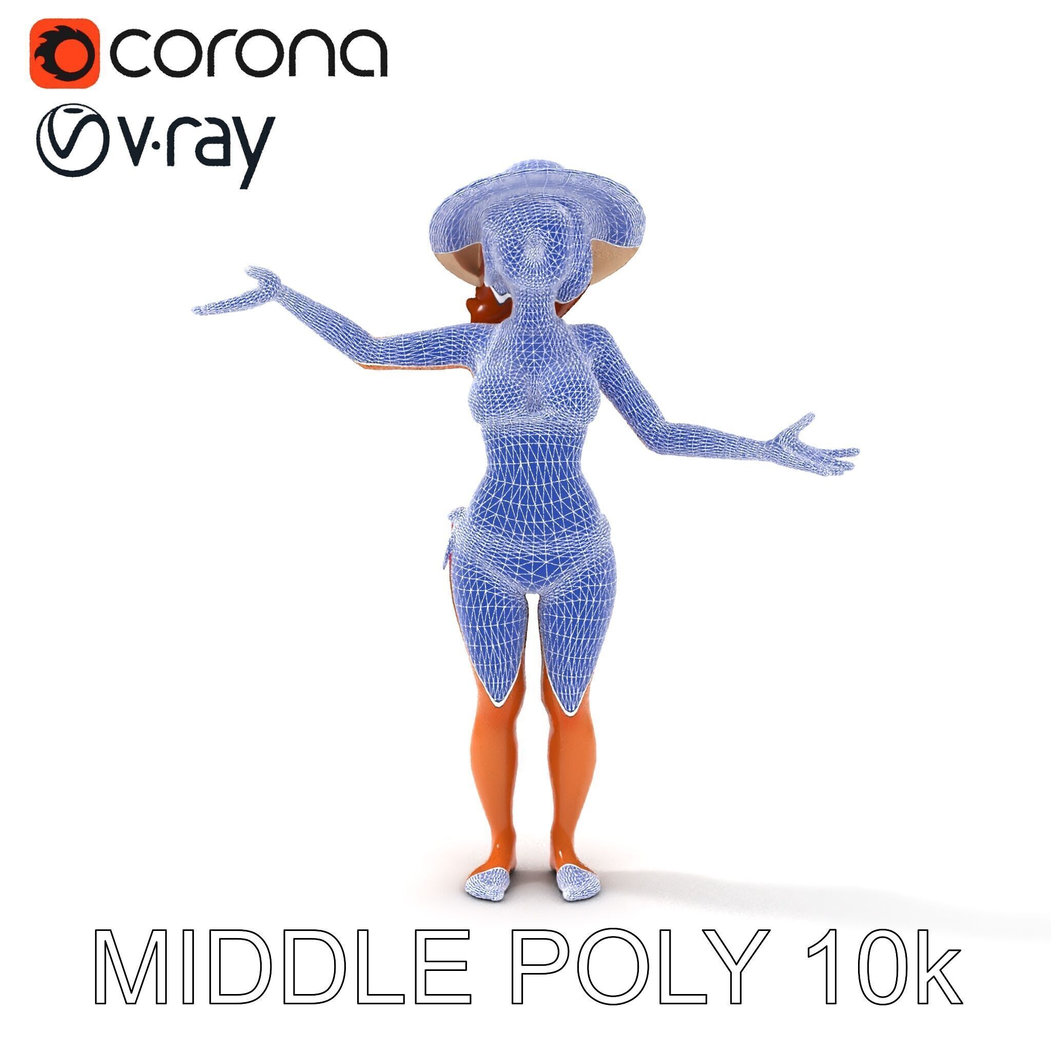 Summer Beach Diva Stylized D Character Model in Bikini and Hat Low-poly 3D model_23