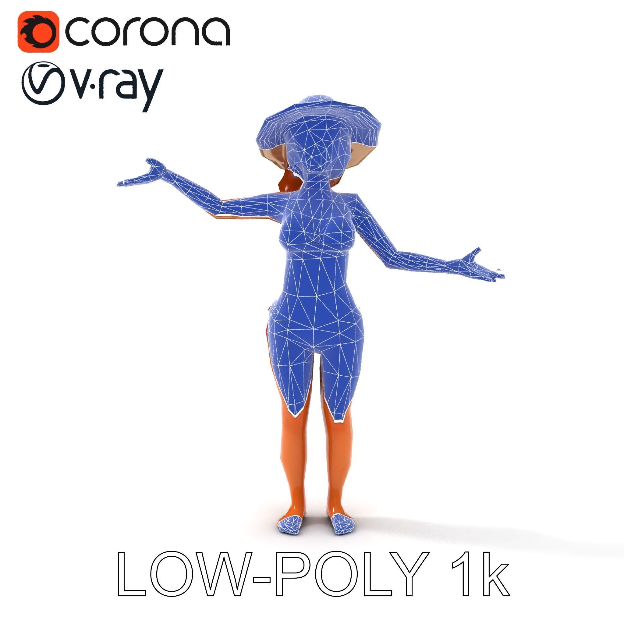 Summer Beach Diva Stylized D Character Model in Bikini and Hat Low-poly 3D model_31