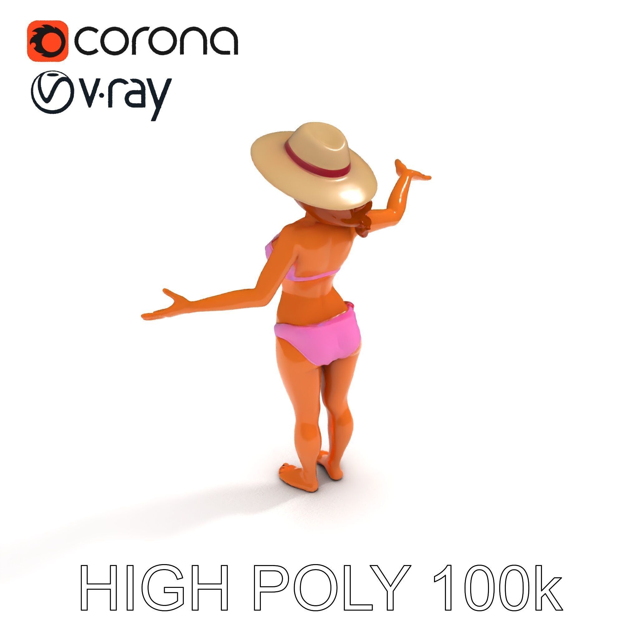 Summer Beach Diva Stylized D Character Model in Bikini and Hat Low-poly 3D model_11
