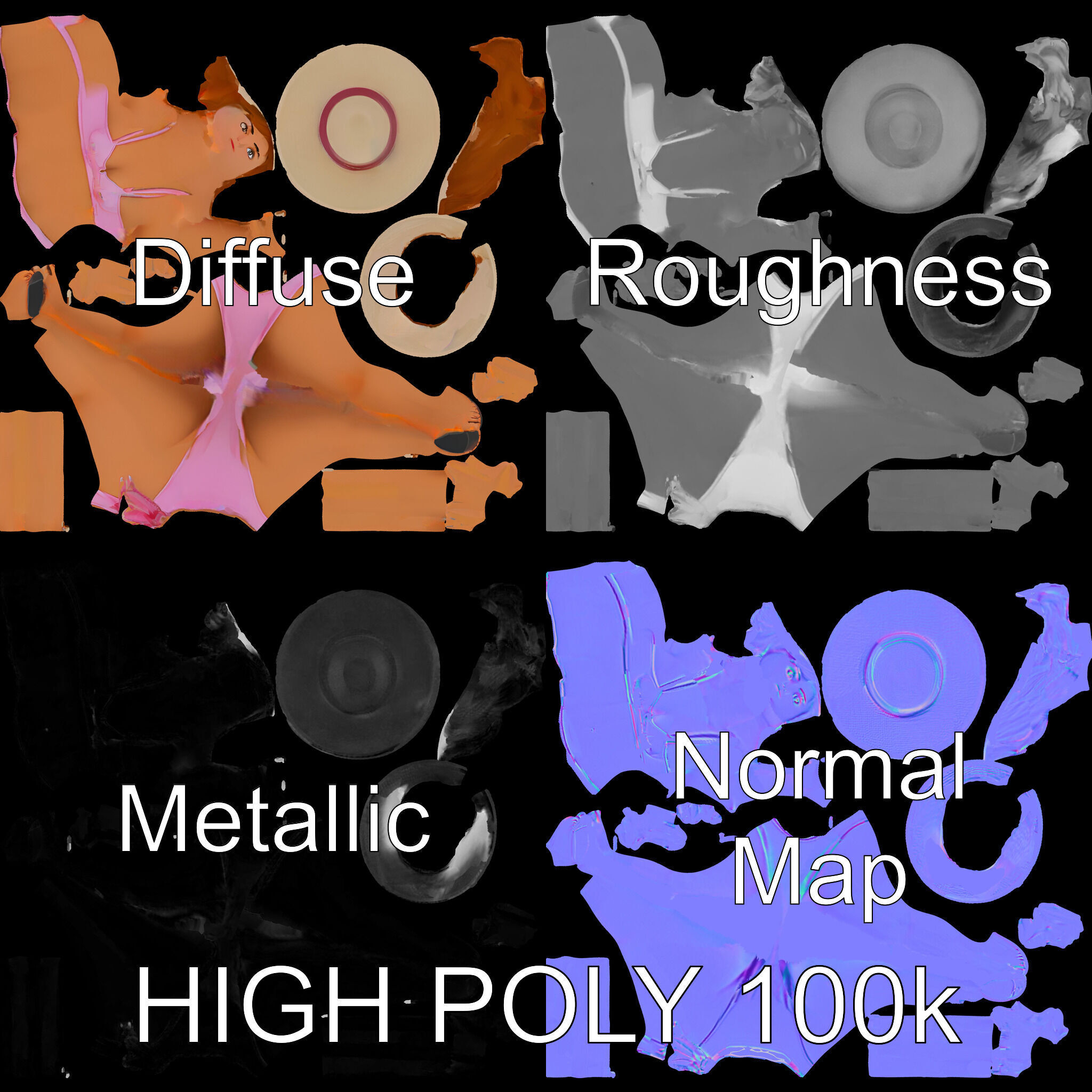 Summer Beach Diva Stylized D Character Model in Bikini and Hat Low-poly 3D model_2