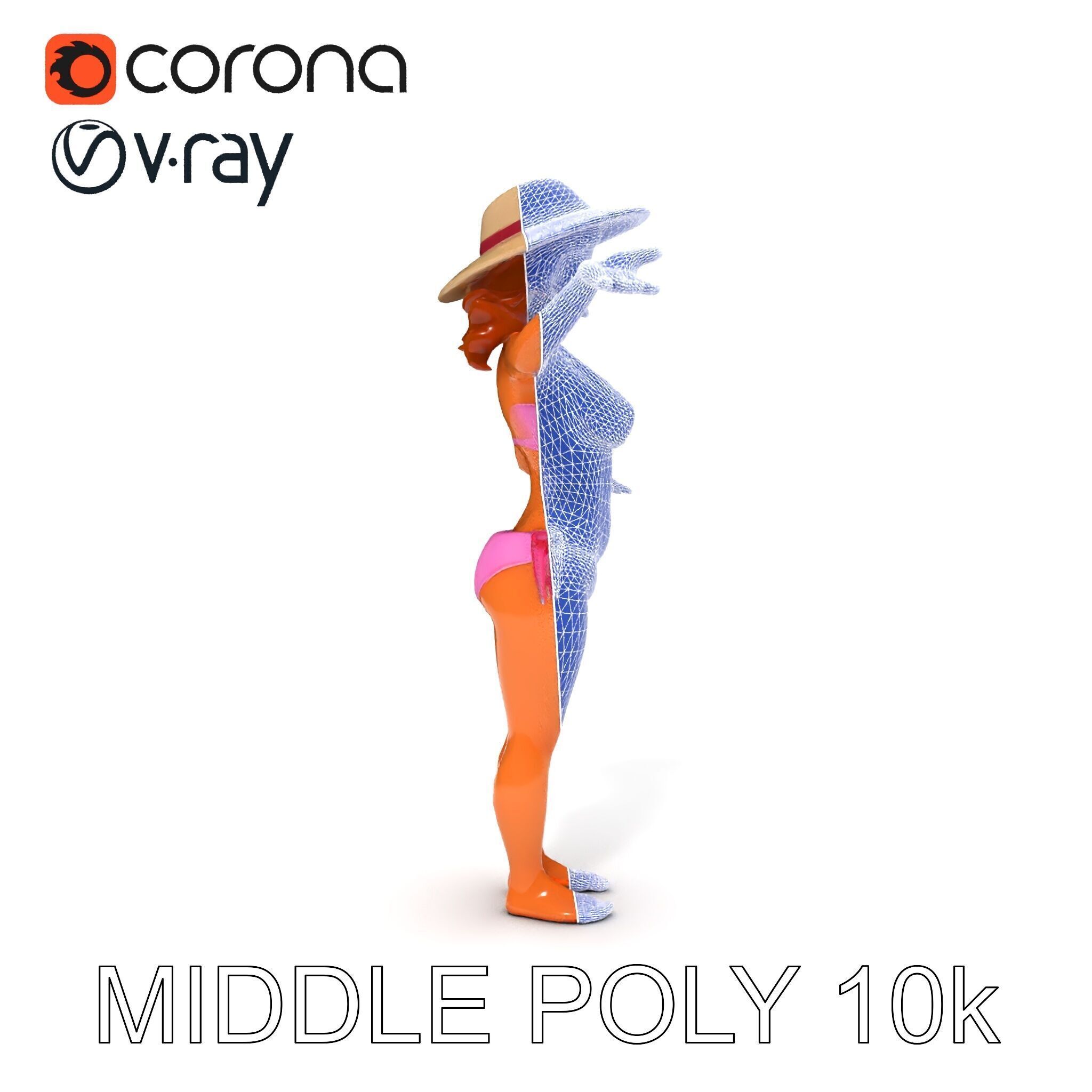 Summer Beach Diva Stylized D Character Model in Bikini and Hat Low-poly 3D model_37