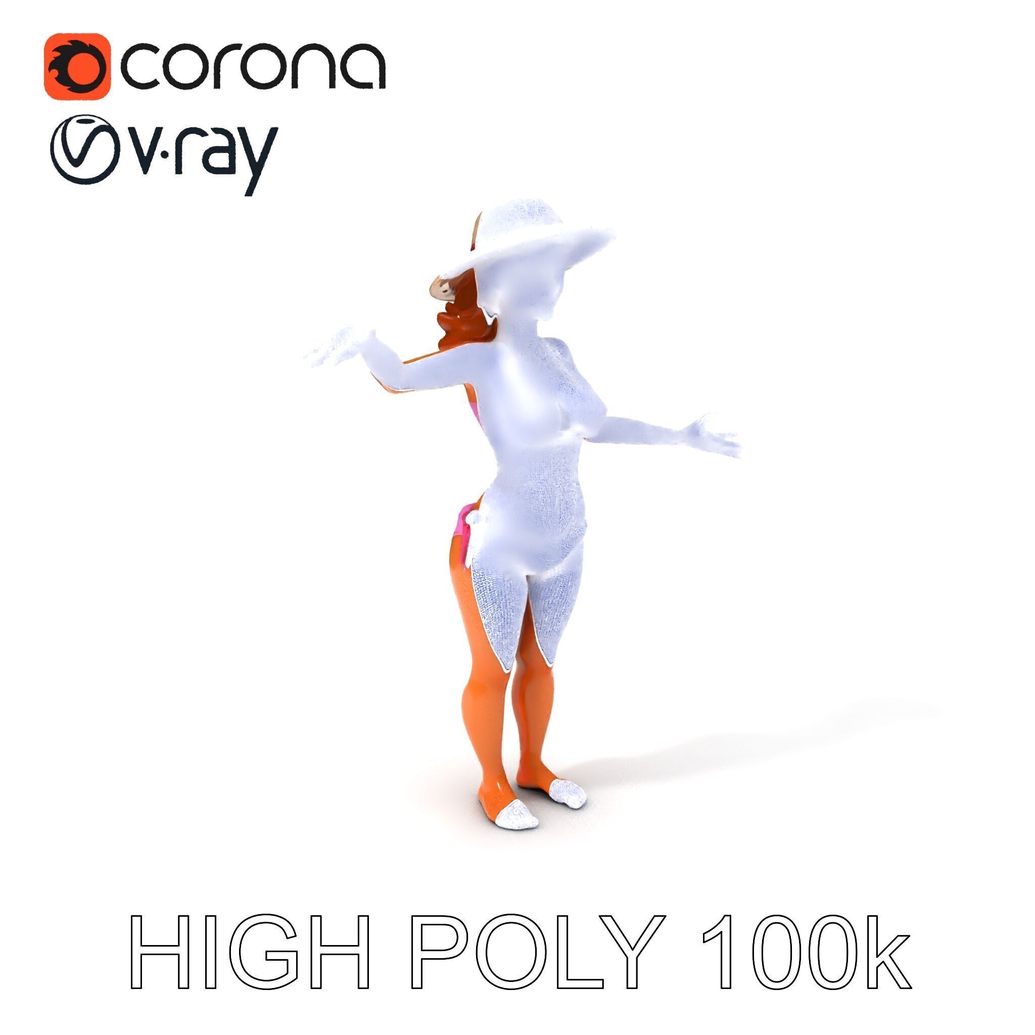 Summer Beach Diva Stylized D Character Model in Bikini and Hat Low-poly 3D model_3