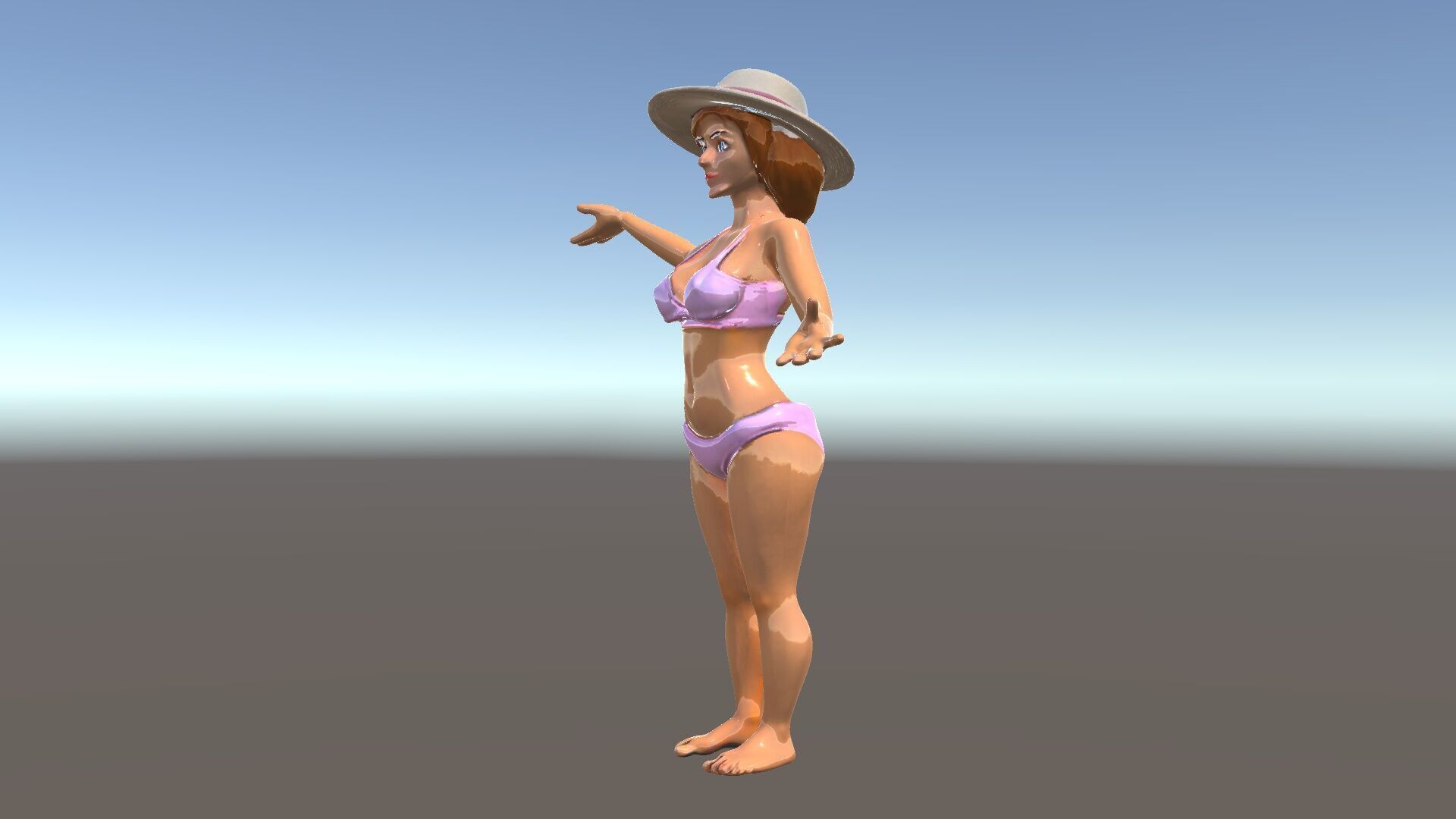 Summer Beach Diva Stylized D Character Model in Bikini and Hat Low-poly 3D model_5