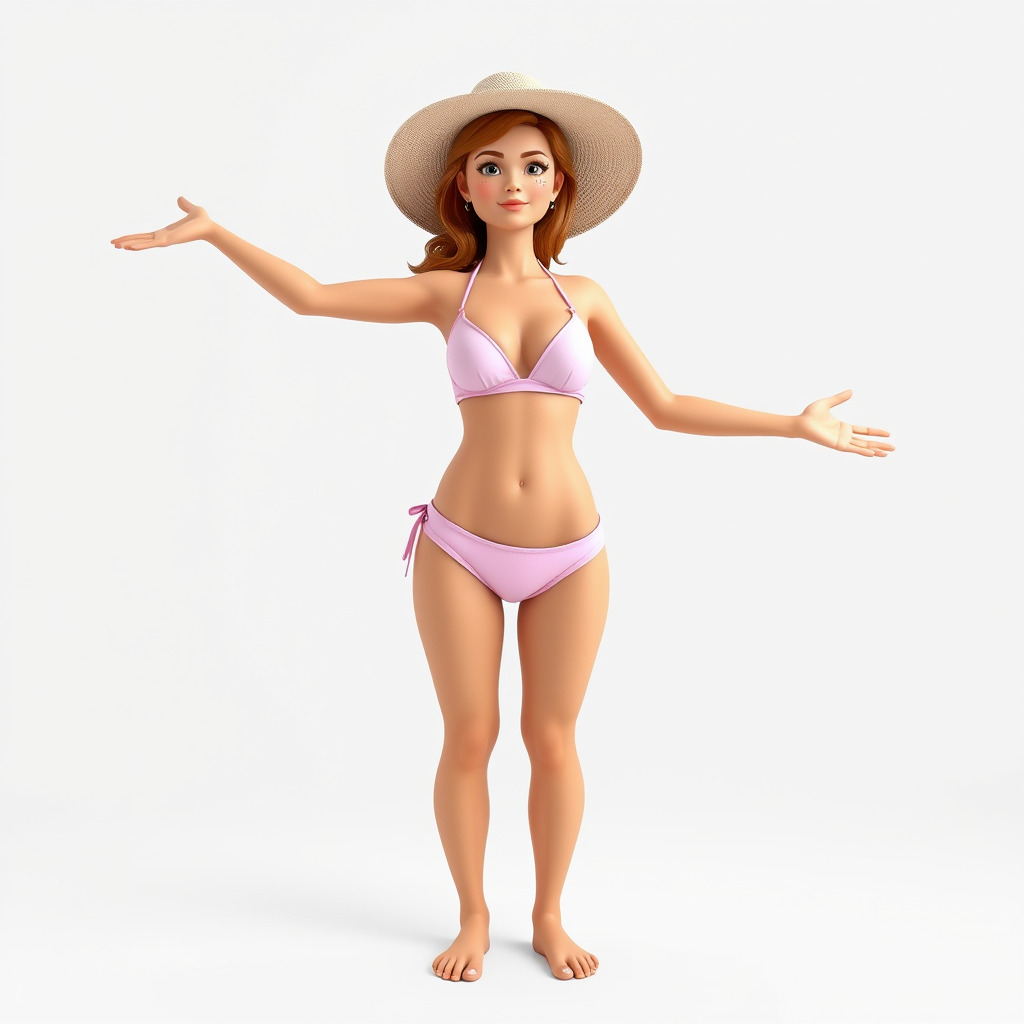 Summer Beach Diva Stylized D Character Model in Bikini and Hat Low-poly 3D model_4