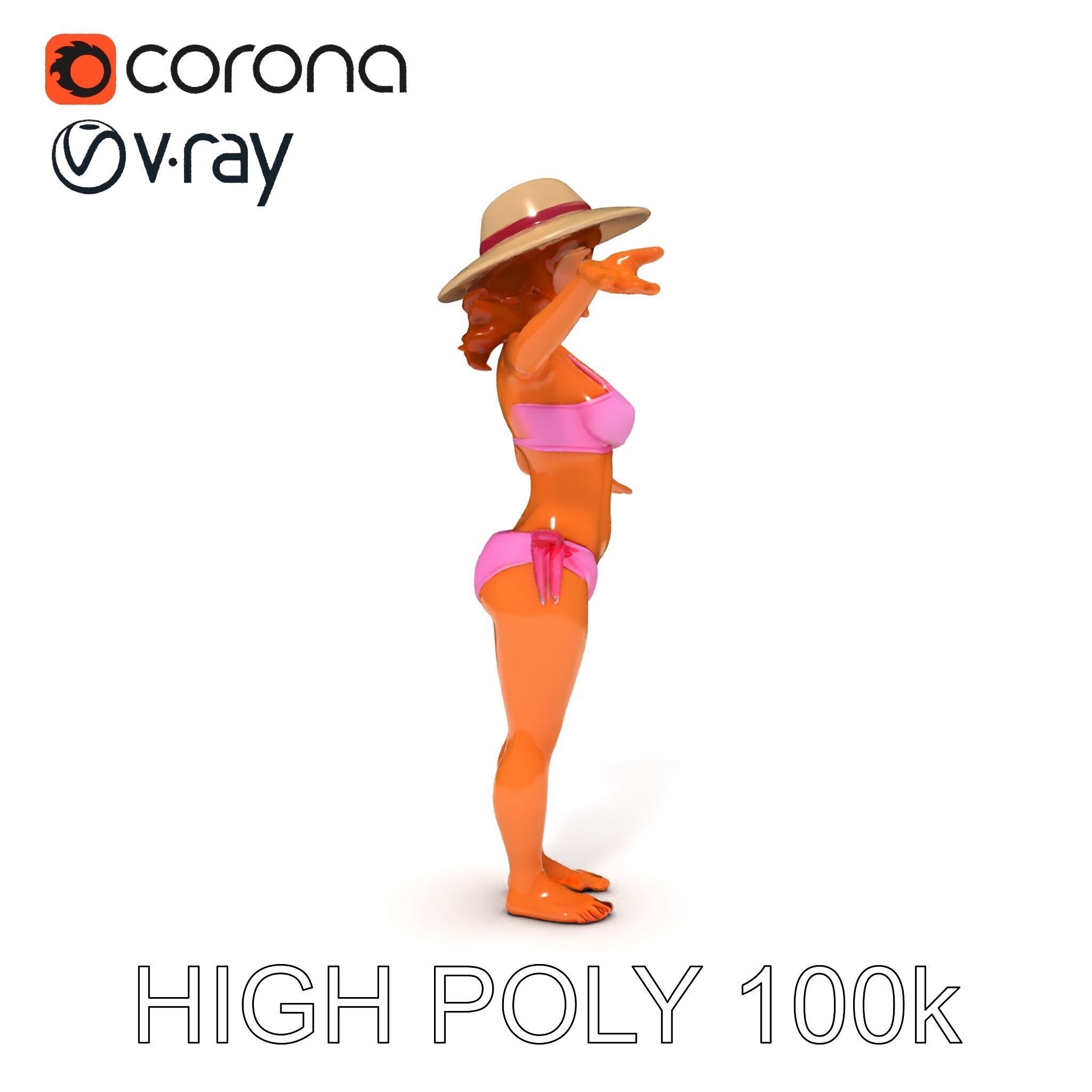 Summer Beach Diva Stylized D Character Model in Bikini and Hat Low-poly 3D model_17
