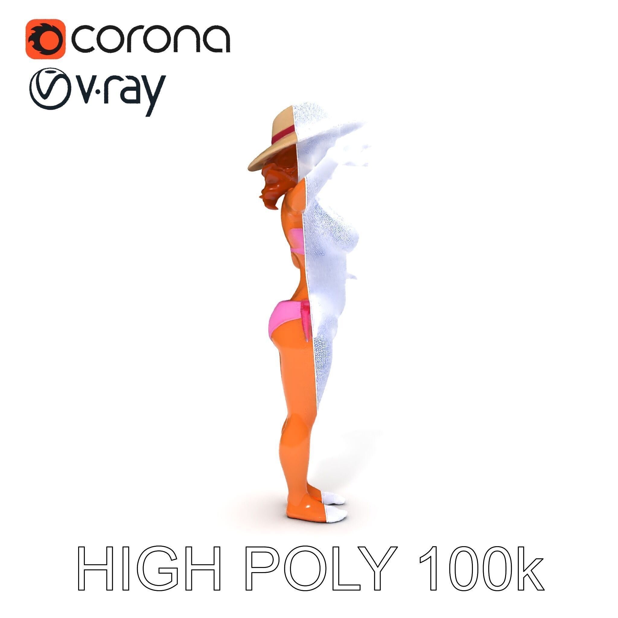 Summer Beach Diva Stylized D Character Model in Bikini and Hat Low-poly 3D model_25