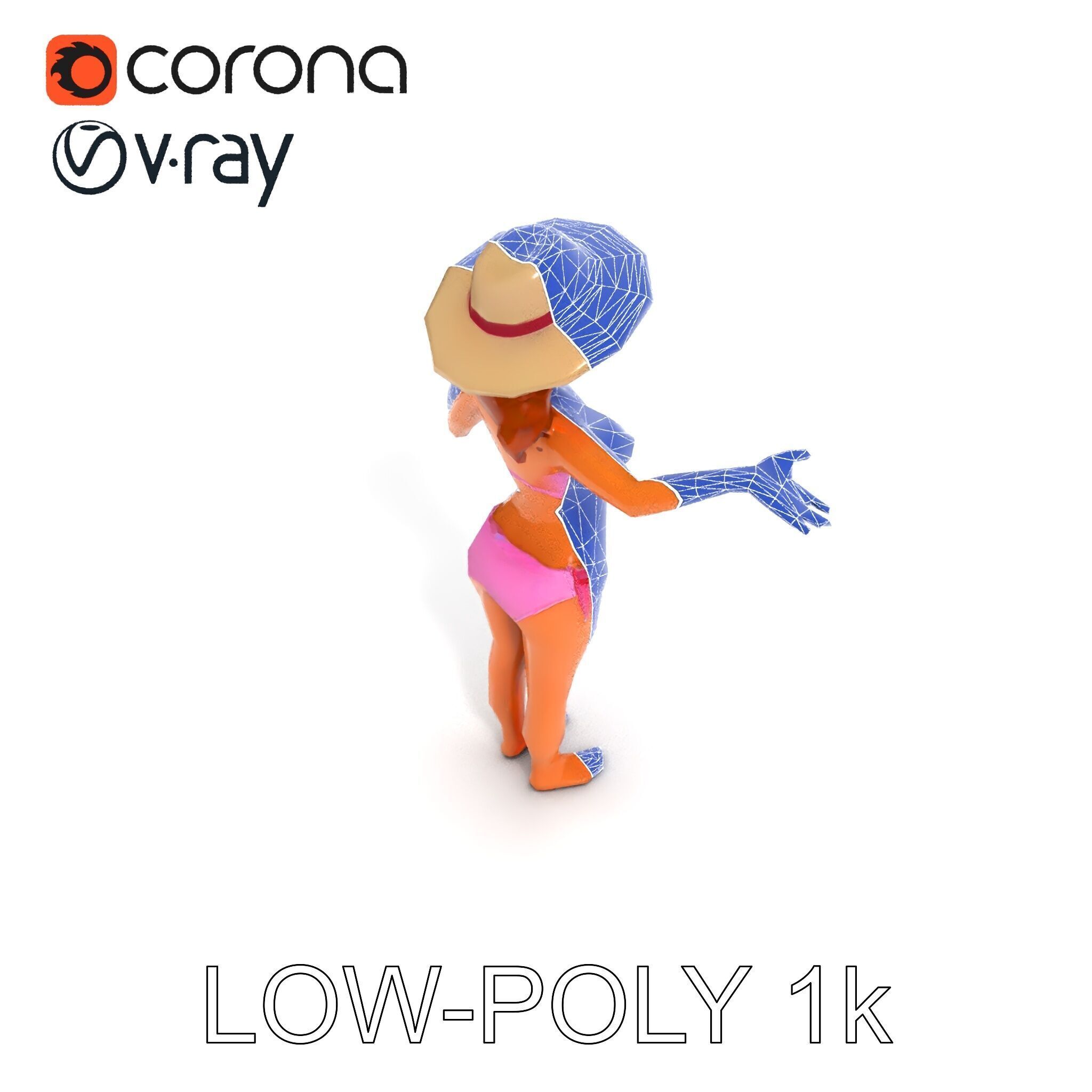 Summer Beach Diva Stylized D Character Model in Bikini and Hat Low-poly 3D model_34
