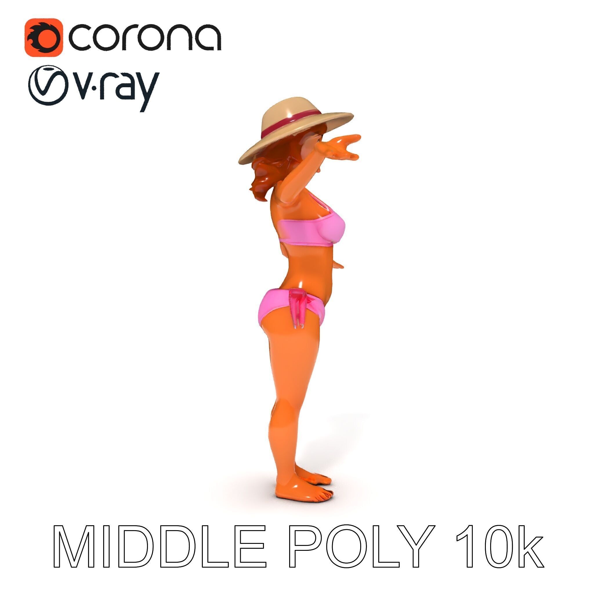 Summer Beach Diva Stylized D Character Model in Bikini and Hat Low-poly 3D model_6