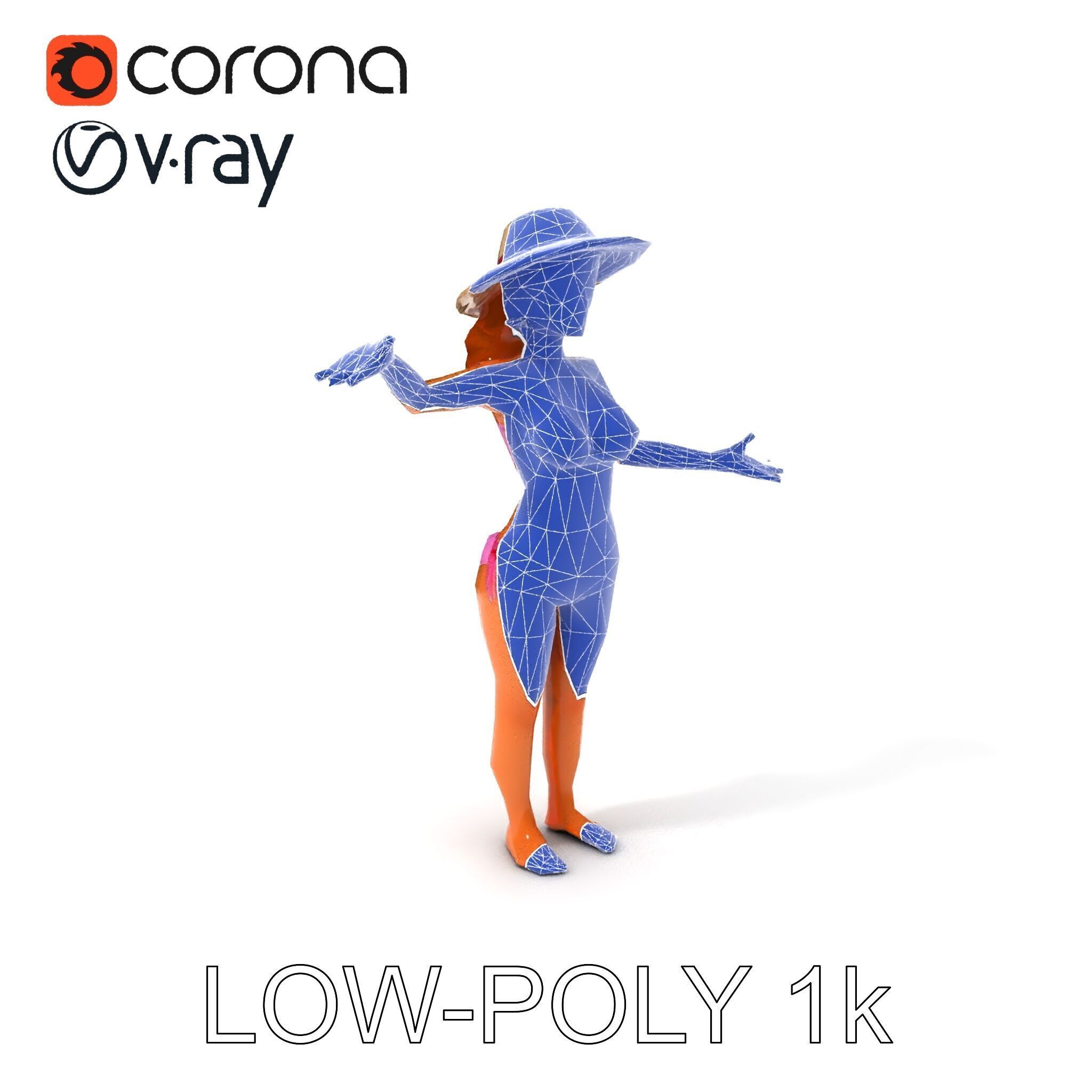 Summer Beach Diva Stylized D Character Model in Bikini and Hat Low-poly 3D model_19