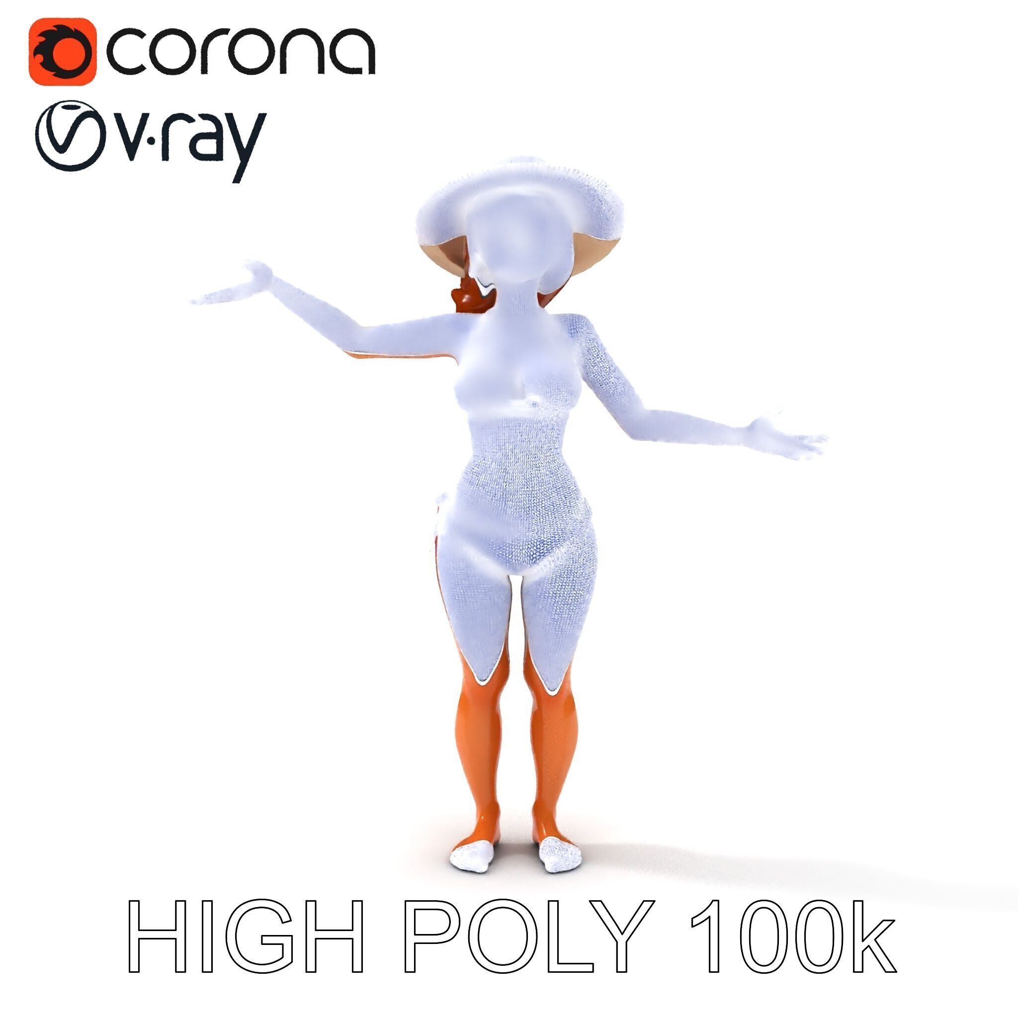 Summer Beach Diva Stylized D Character Model in Bikini and Hat Low-poly 3D model_8