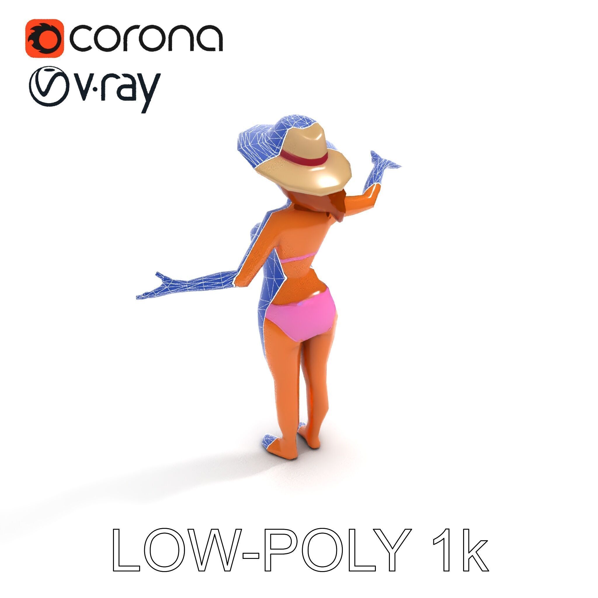Summer Beach Diva Stylized D Character Model in Bikini and Hat Low-poly 3D model_16
