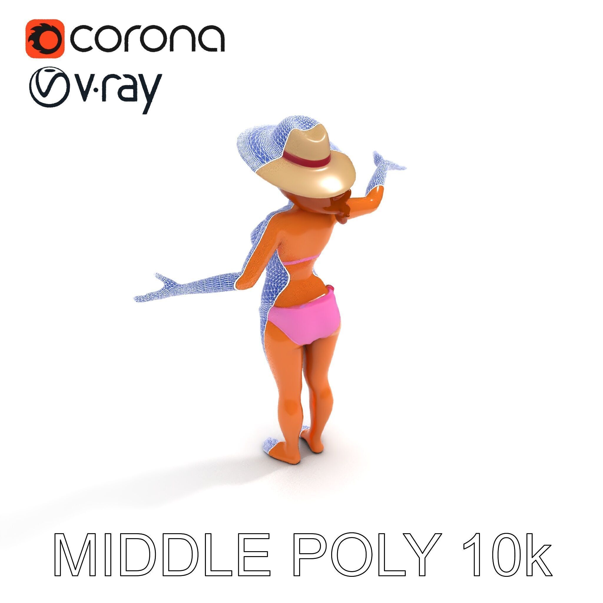 Summer Beach Diva Stylized D Character Model in Bikini and Hat Low-poly 3D model_33