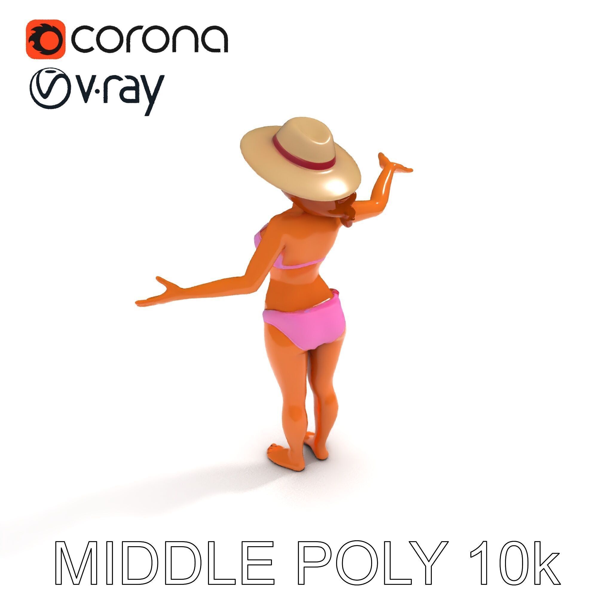 Summer Beach Diva Stylized D Character Model in Bikini and Hat Low-poly 3D model_12