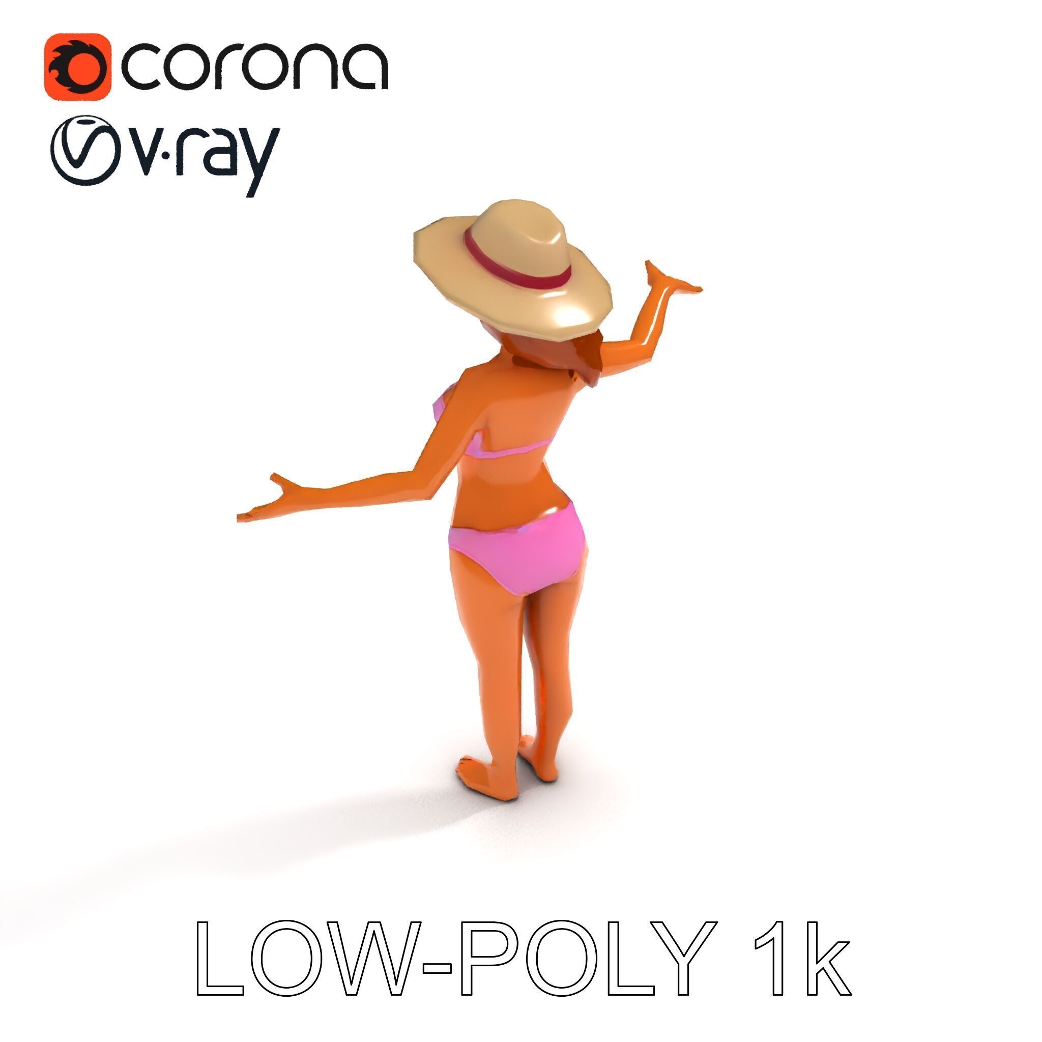 Summer Beach Diva Stylized D Character Model in Bikini and Hat Low-poly 3D model_10