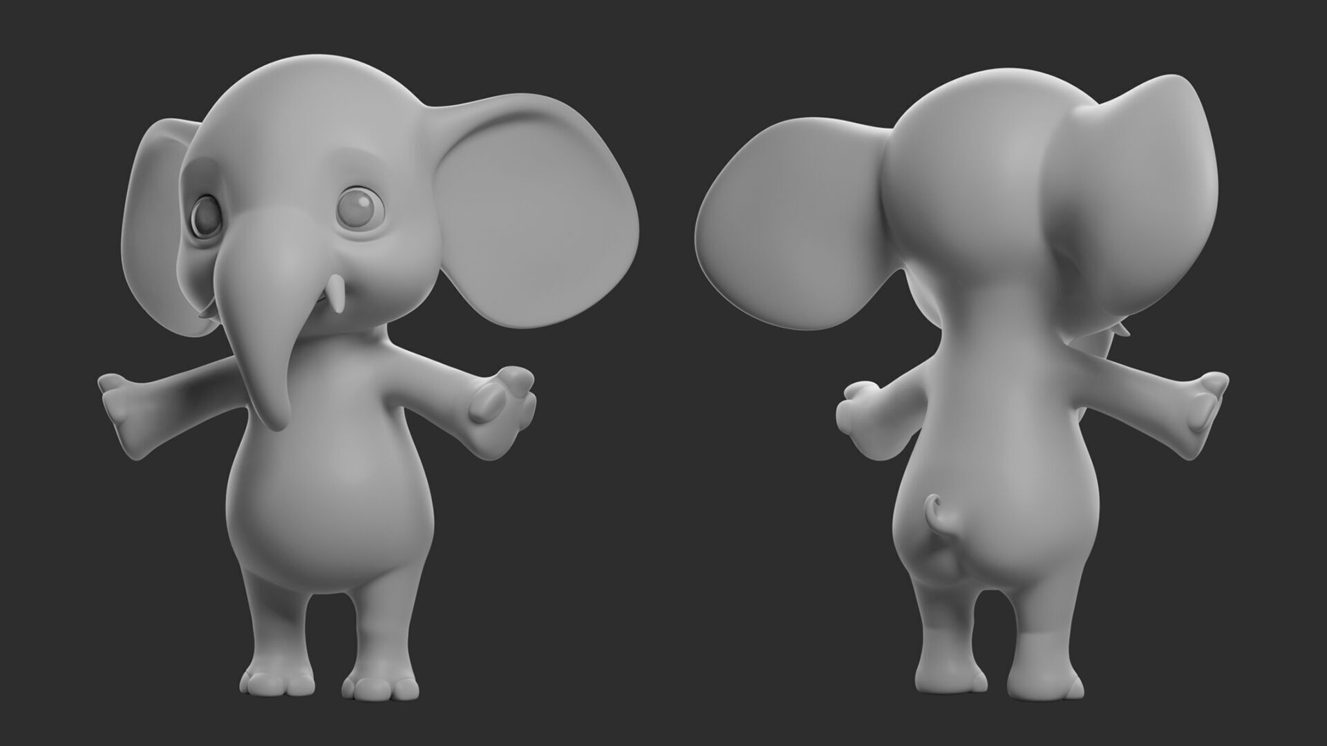 Cartoon Elephant II  Basemesh Low-poly 3D model_3