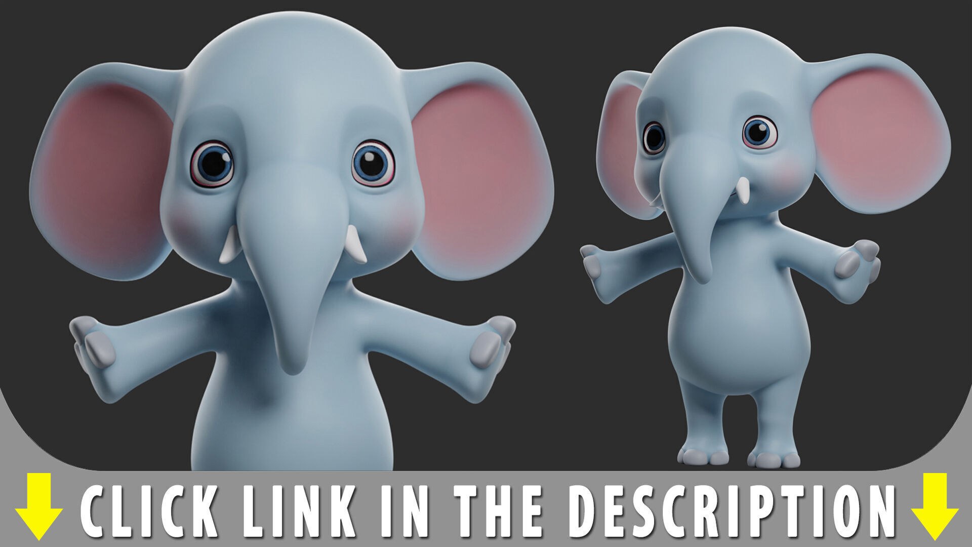 Cartoon Elephant II  Basemesh Low-poly 3D model_6