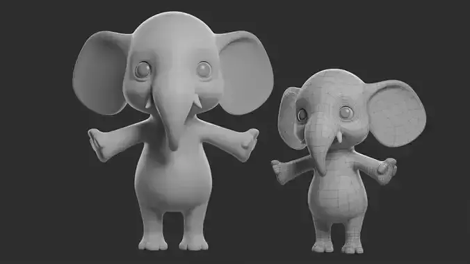 Cartoon Elephant II  Basemesh Low-poly 3D model