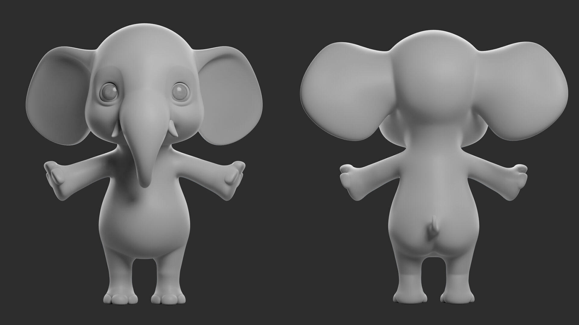 Cartoon Elephant II  Basemesh Low-poly 3D model_1