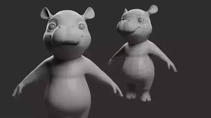 Cartoon Hippo II Basemesh  Low-poly 3D model