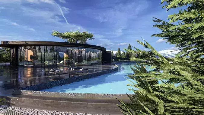 Modern Spa Wellness Retreat Facility  3D Model  Low-poly 3D model