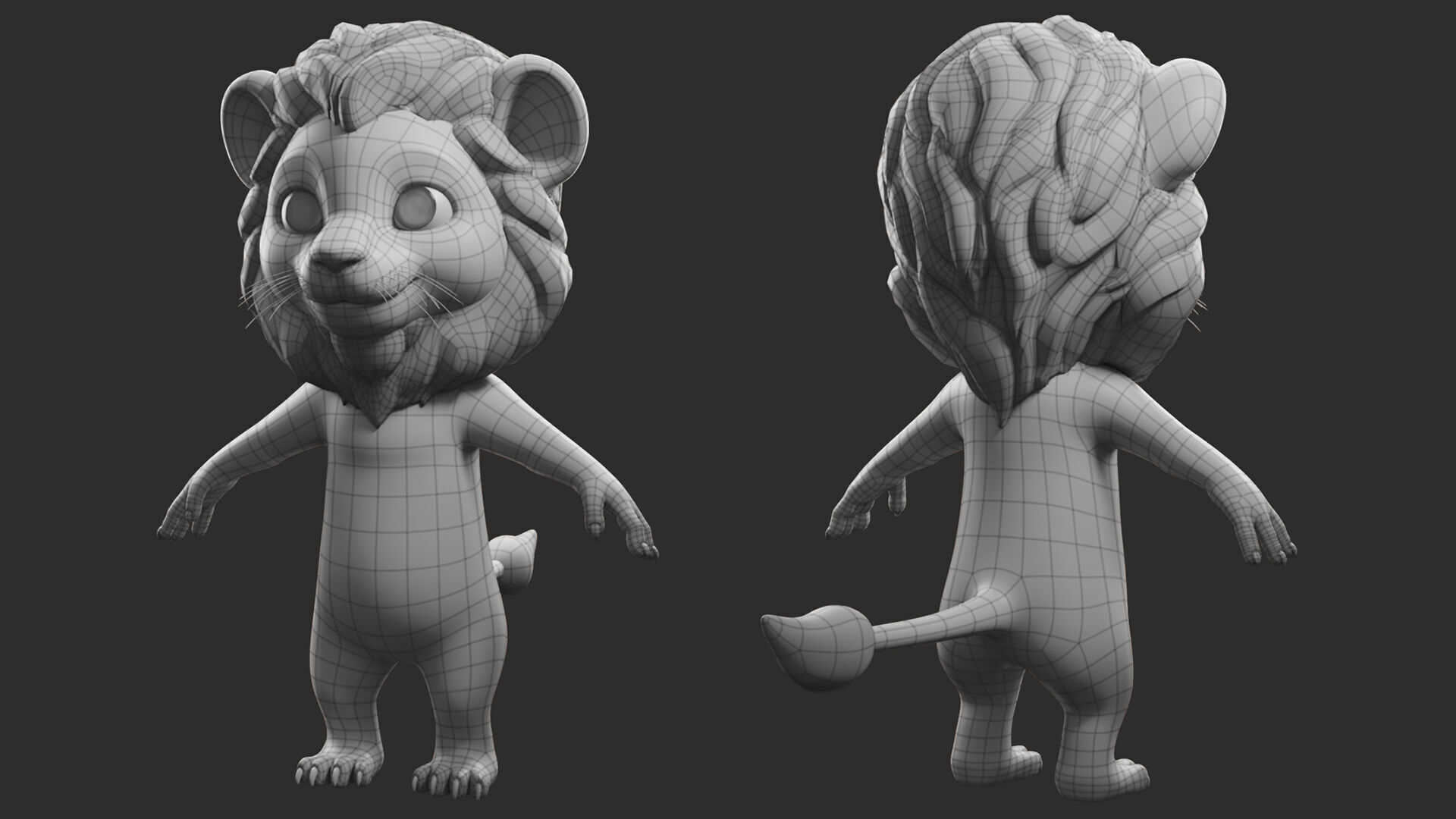 Cartoon  Lion II Basemesh  Low-poly 3D model_4