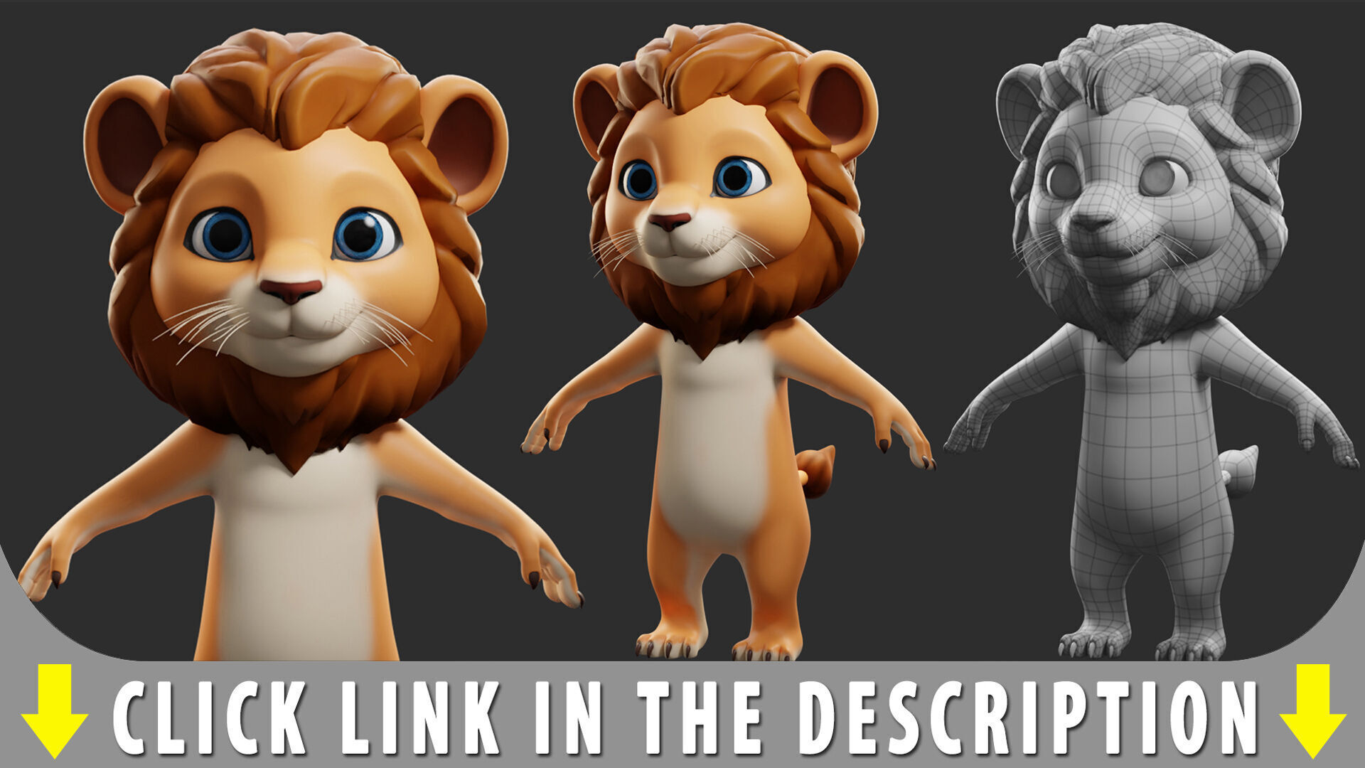 Cartoon  Lion II Basemesh  Low-poly 3D model_6