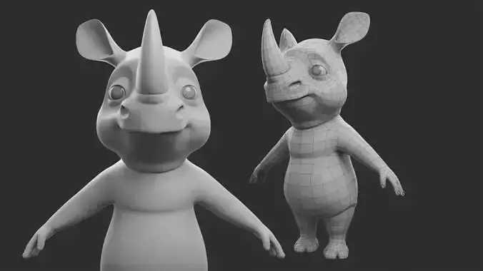 Cartoon Rhino  II Basemesh  Low-poly 3D model