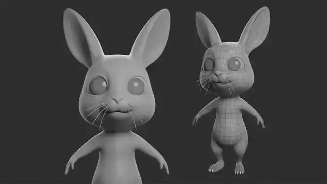 Cartoon Rabbit  II Basemesh  Low-poly 3D model