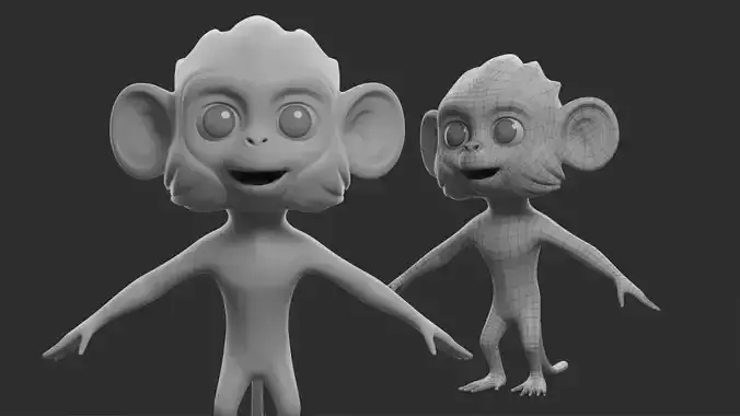 Cartoon Monkey  II Basemesh  Low-poly 3D model