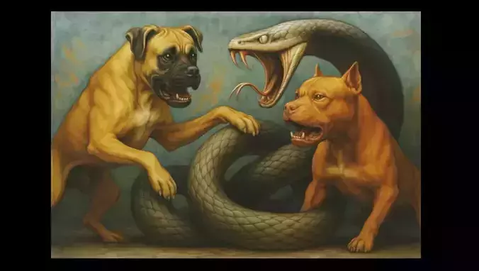 16K Base Color Texture Dog and Serpent Mural Ultra HD