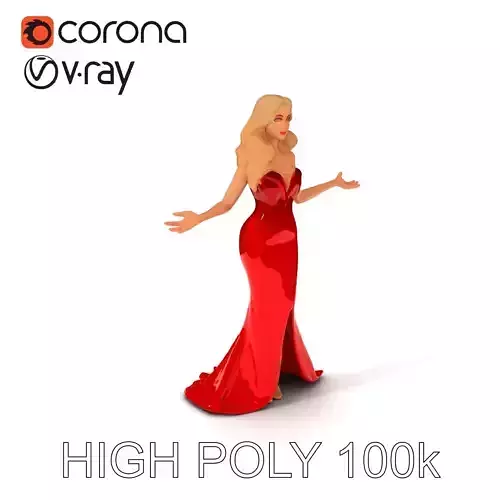 Elegant Lady in Red Dress D Character Model for Games and Animations