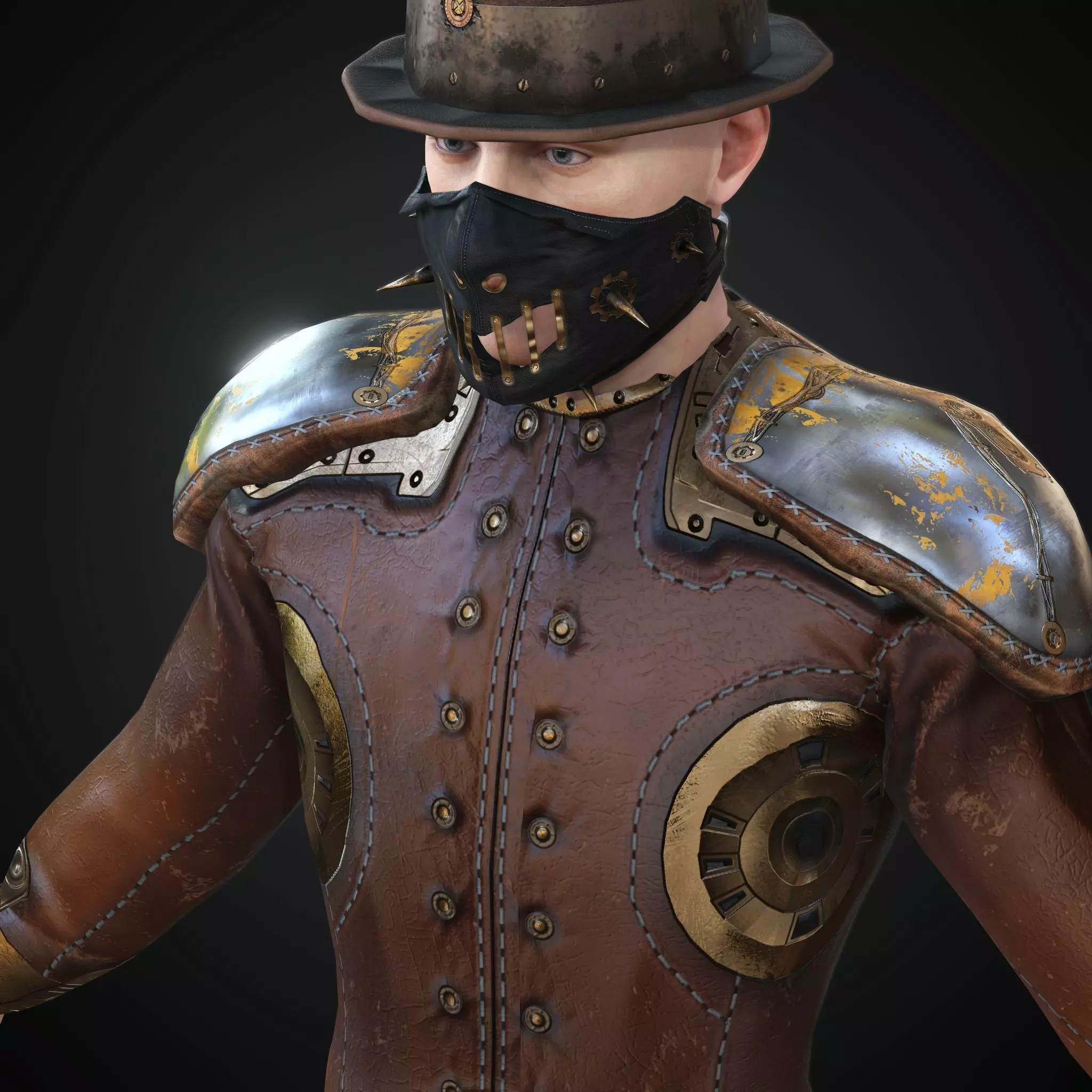 Steampunk rigged character Low-poly 3D model_0
