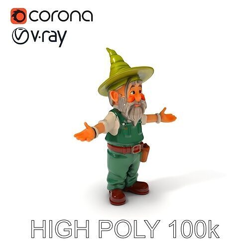 Jolly Forest Gnome D Character Model with PBR Textures Low-poly 3D model