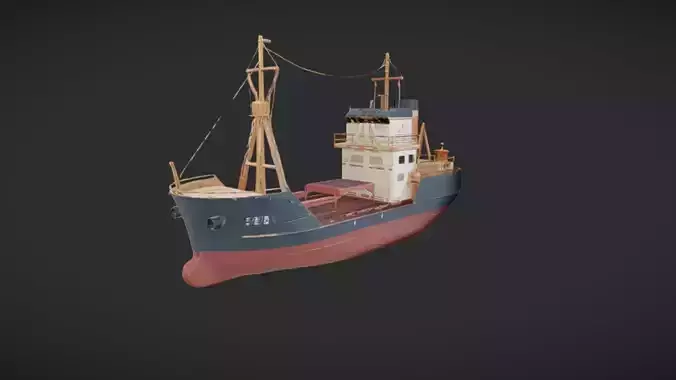 cargo ship model with mast and deckhouse