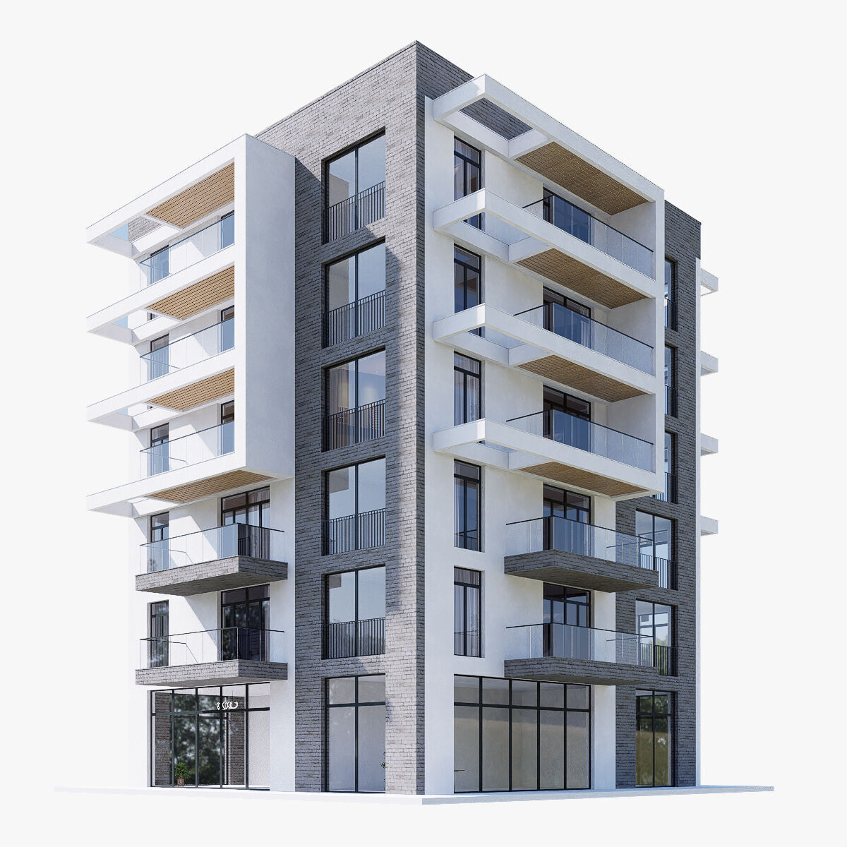 Modern residential building Low-poly 3D model_6