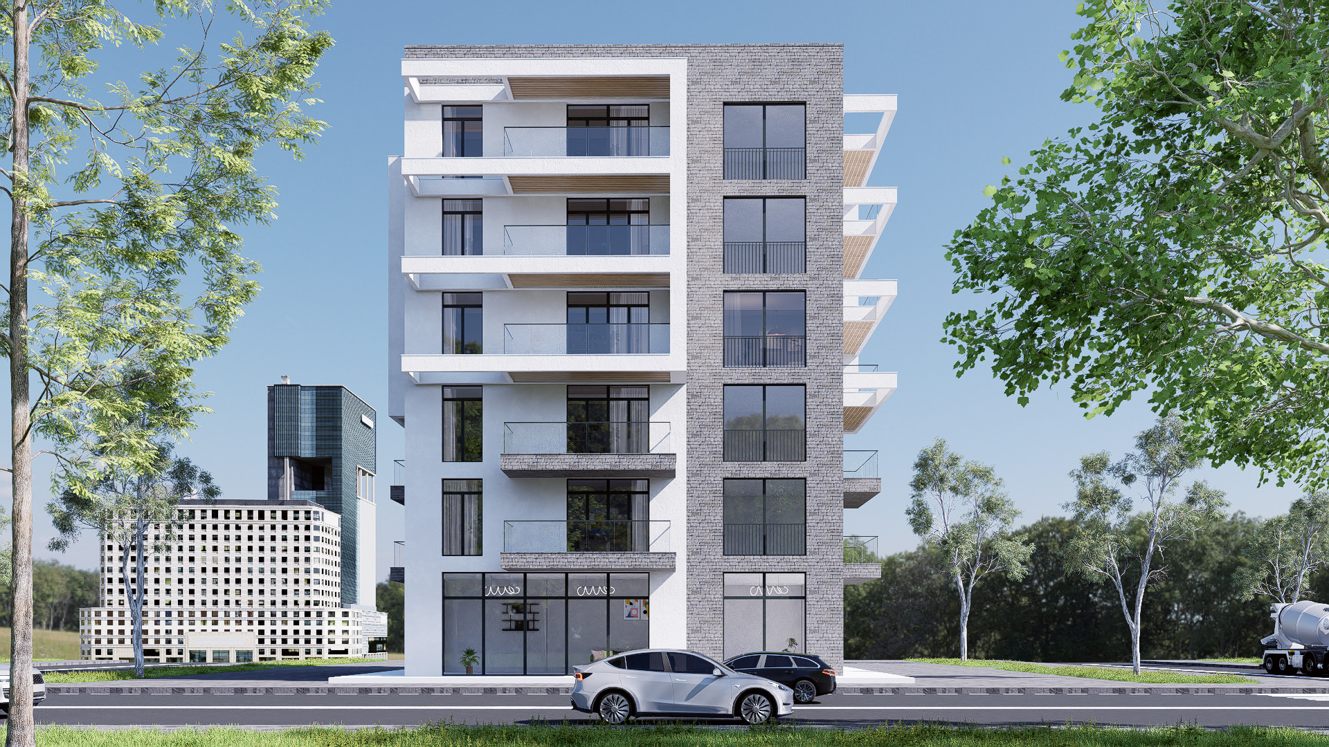 Modern residential building Low-poly 3D model_5