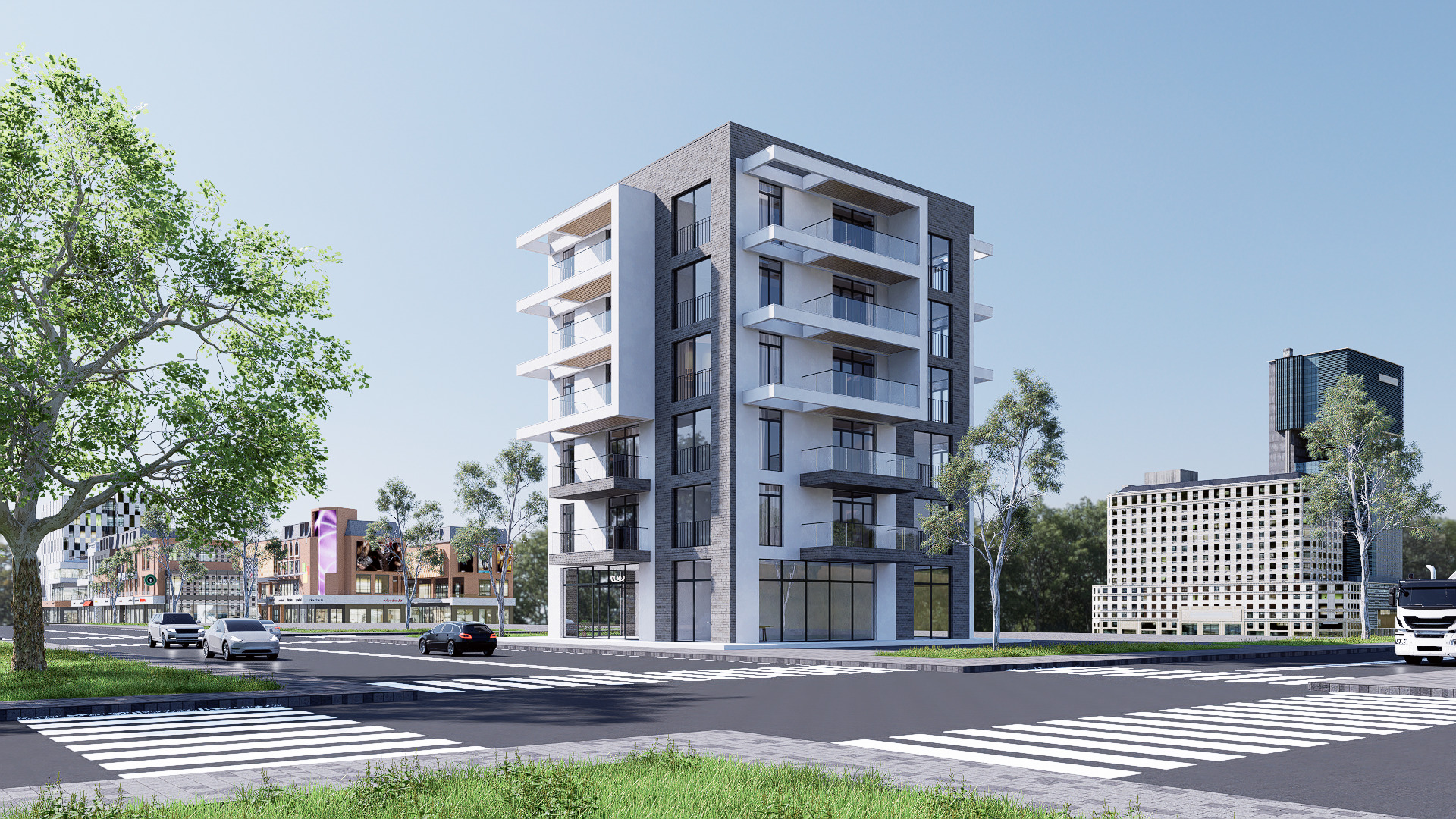 Modern residential building Low-poly 3D model_7