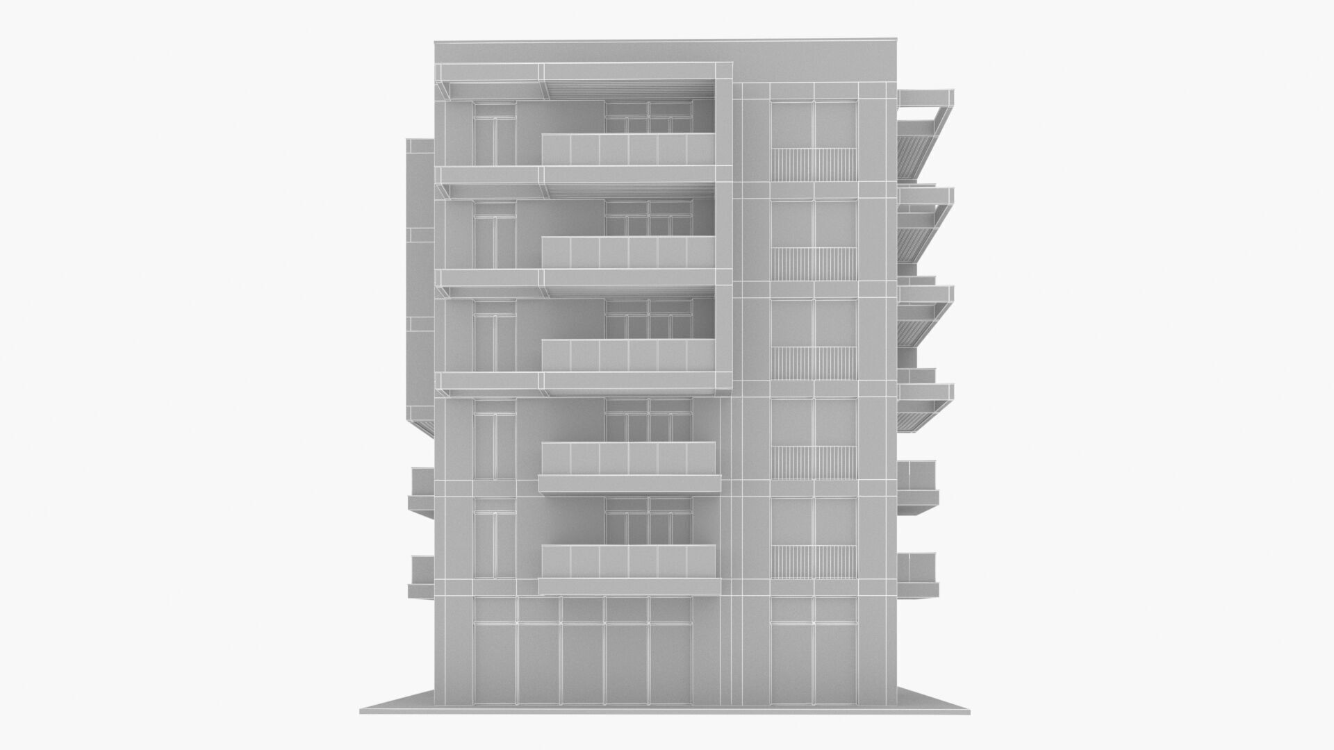 Modern residential building Low-poly 3D model_13