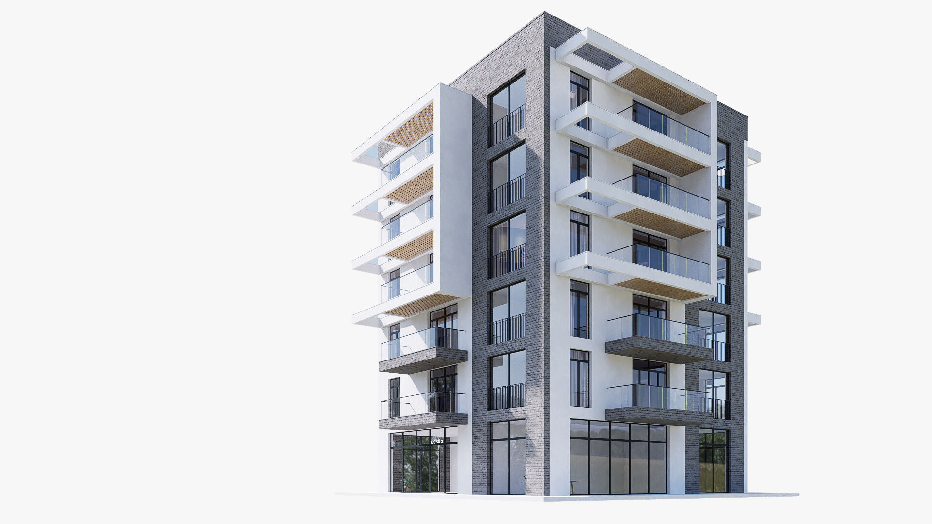 Modern residential building Low-poly 3D model_8