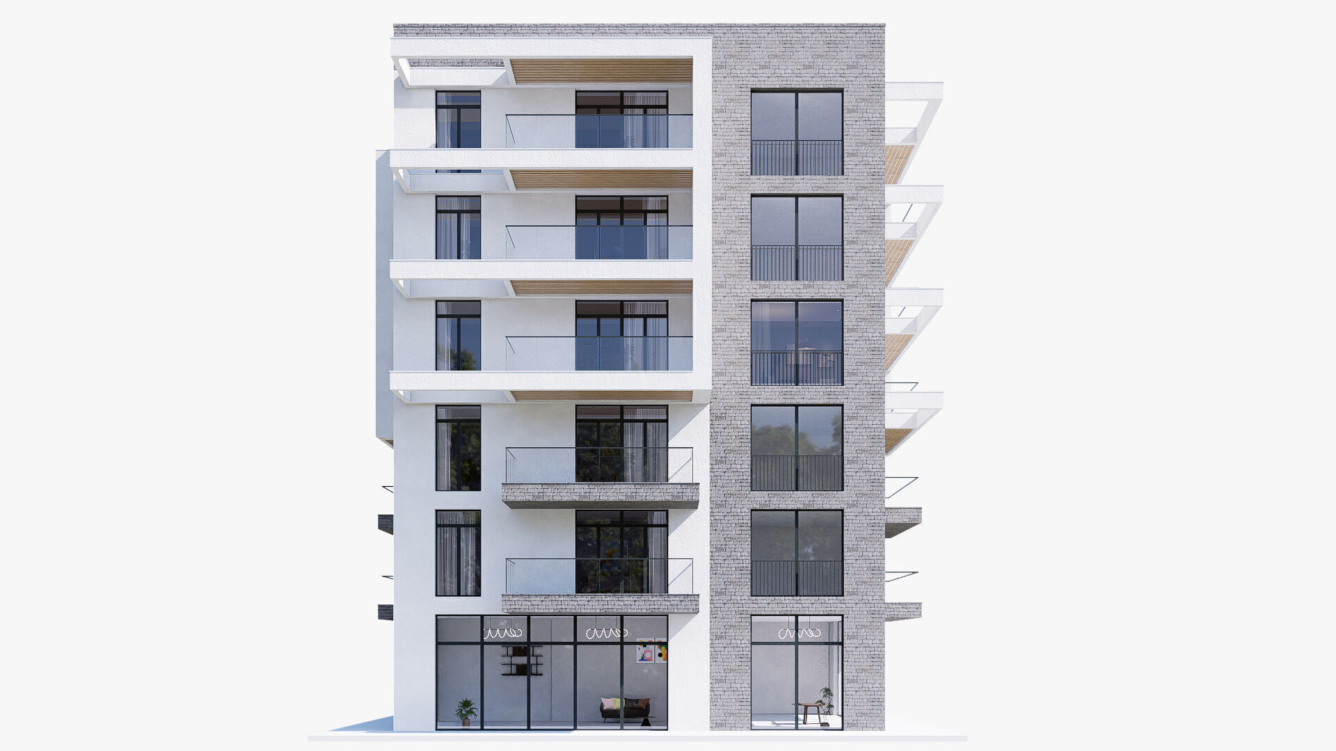 Modern residential building Low-poly 3D model_4