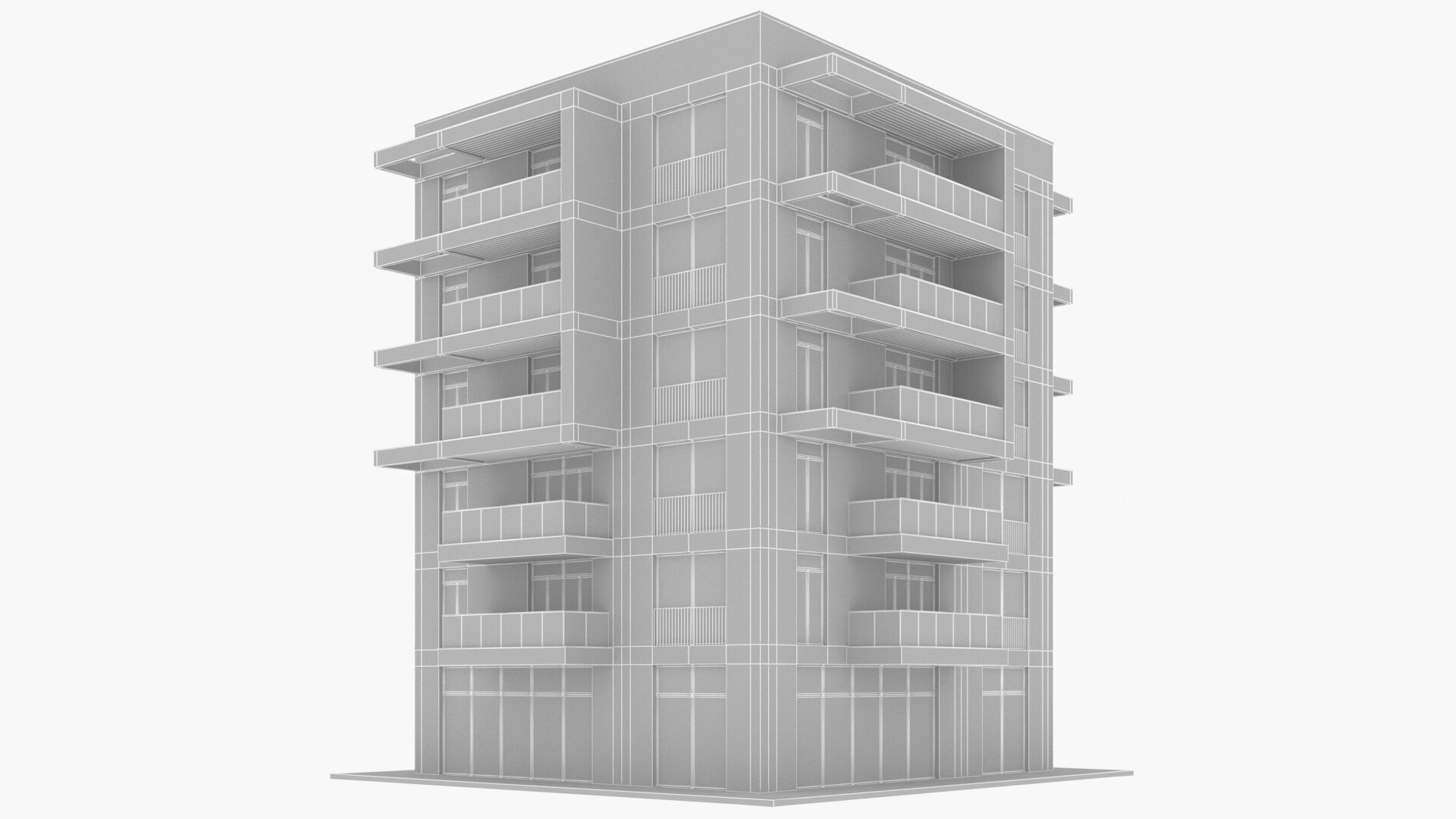 Modern residential building Low-poly 3D model_11